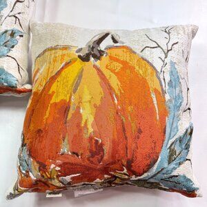 2 Pier 1 Pumpkin Throw Pillows Harvest Fall Decor  Halloween Farmhouse Rustic